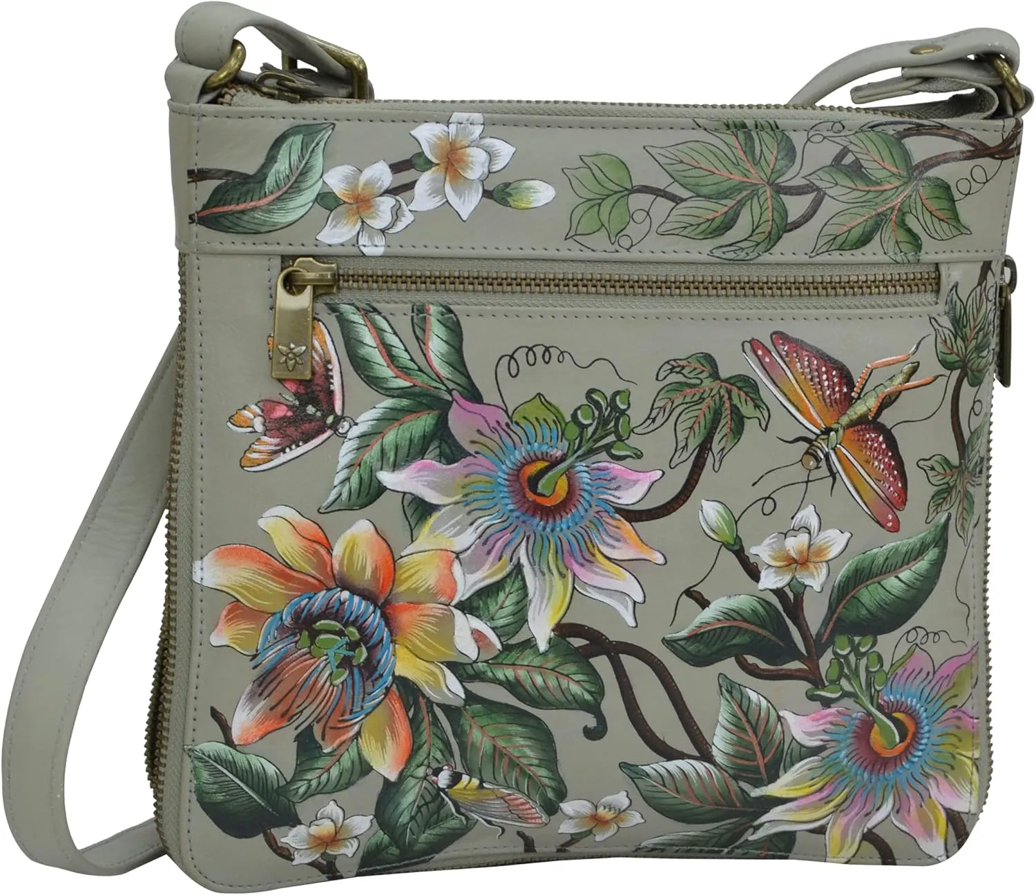 Anuschka Women’s Genuine Leather Expandable Travel Crossbody - Hand Painted Exterior - Floral Passion