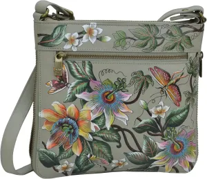 Anuschka Women’s Genuine Leather Expandable Travel Crossbody - Hand Painted Exterior - Floral Passion
