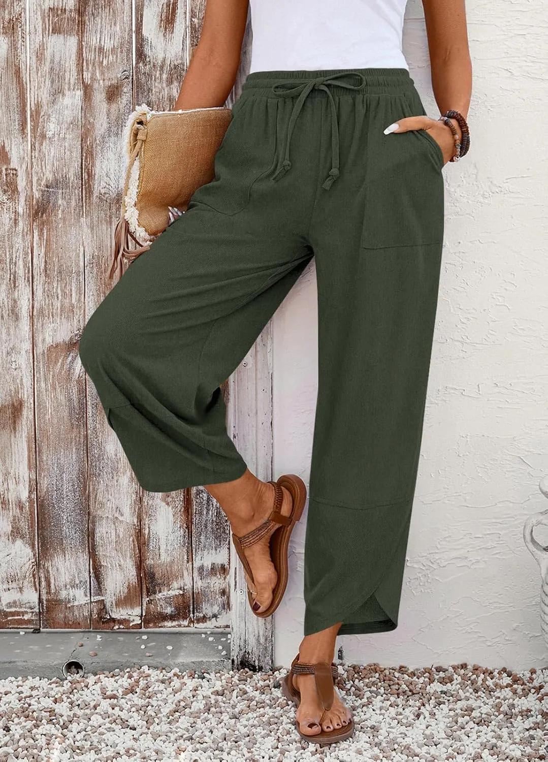 Anymiss Womens Baggy Corduroy Pants Casual Elastic Waisted Palazzo Harem Trousers M-3XL