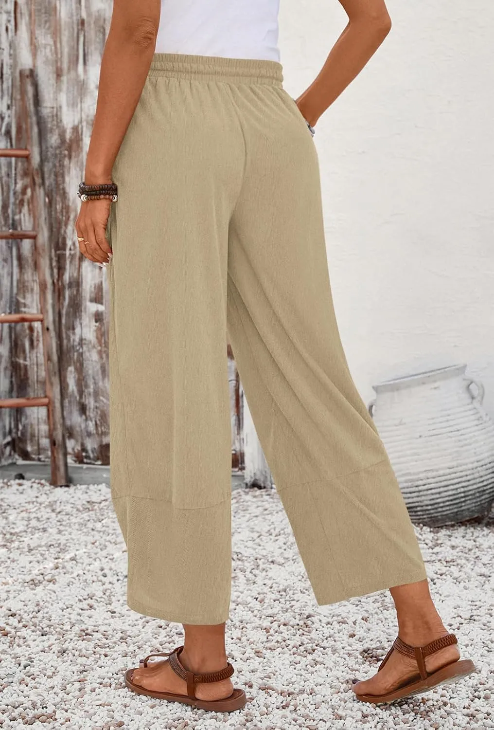 Anymiss Womens Baggy Corduroy Pants Casual Elastic Waisted Palazzo Harem Trousers M-3XL