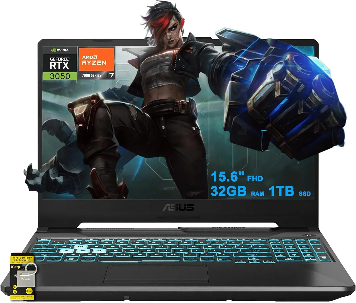 ASUS TUF Gaming A15 Laptop 15.6" FHD Anti-Glare 144Hz AMD Octa-core Ryzen 7 7435HS (Beats i7-12700H) 32GB RAM 1TB SSD GeForce RTX 3050 Backlit USB-C Fast Charge Win11 w/ICP Accessory