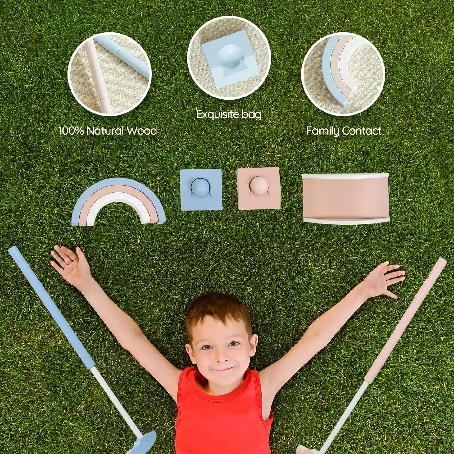 Asweets Mini Wooden Golf Set for Kids 3-12 Age,Macaroon Toddler Mini Golf Clubs,Children Putters for Golf Game,Idea Gift for Boy & Girs On Christmas,Thanksgiving Day(No Mat)