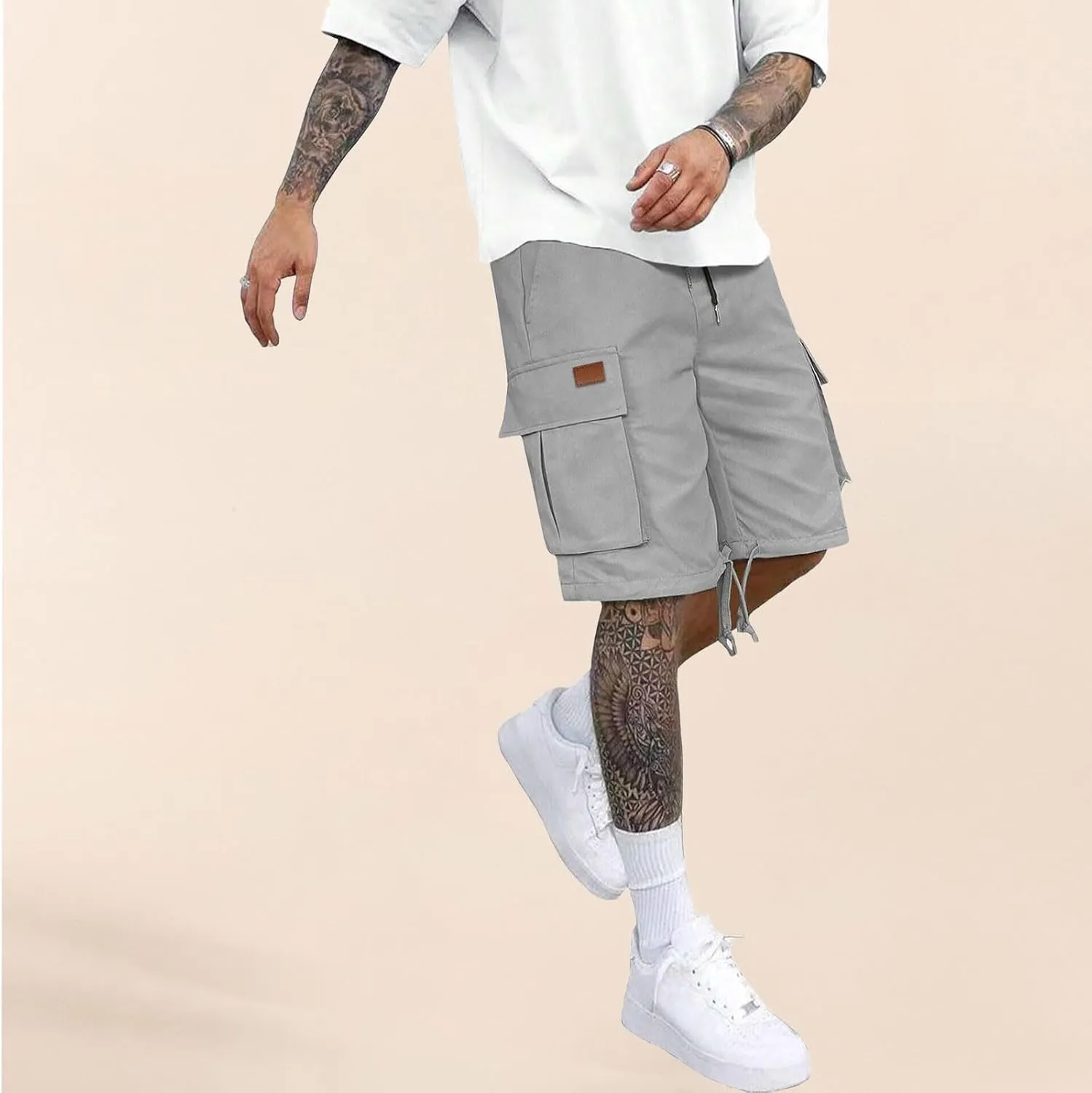 Athletic Cargo Shorts for Men Drawstring Wide Leg Casual Summer Short Fashion Outdoor Vacation Beach Workout Pants