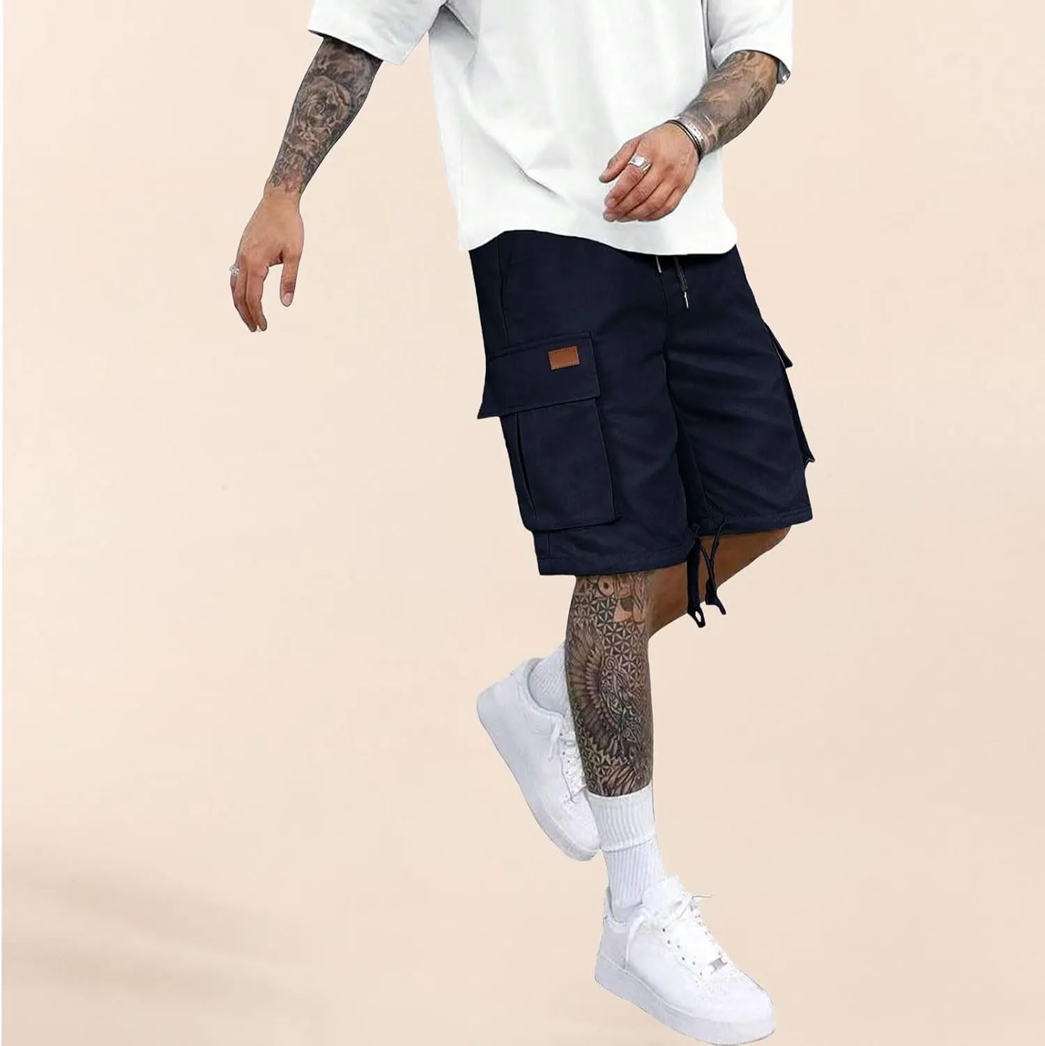 Athletic Cargo Shorts for Men Drawstring Wide Leg Casual Summer Short Fashion Outdoor Vacation Beach Workout Pants