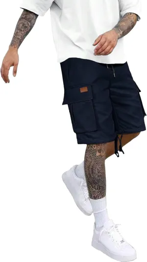 Athletic Cargo Shorts for Men Drawstring Wide Leg Casual Summer Short Fashion Outdoor Vacation Beach Workout Pants