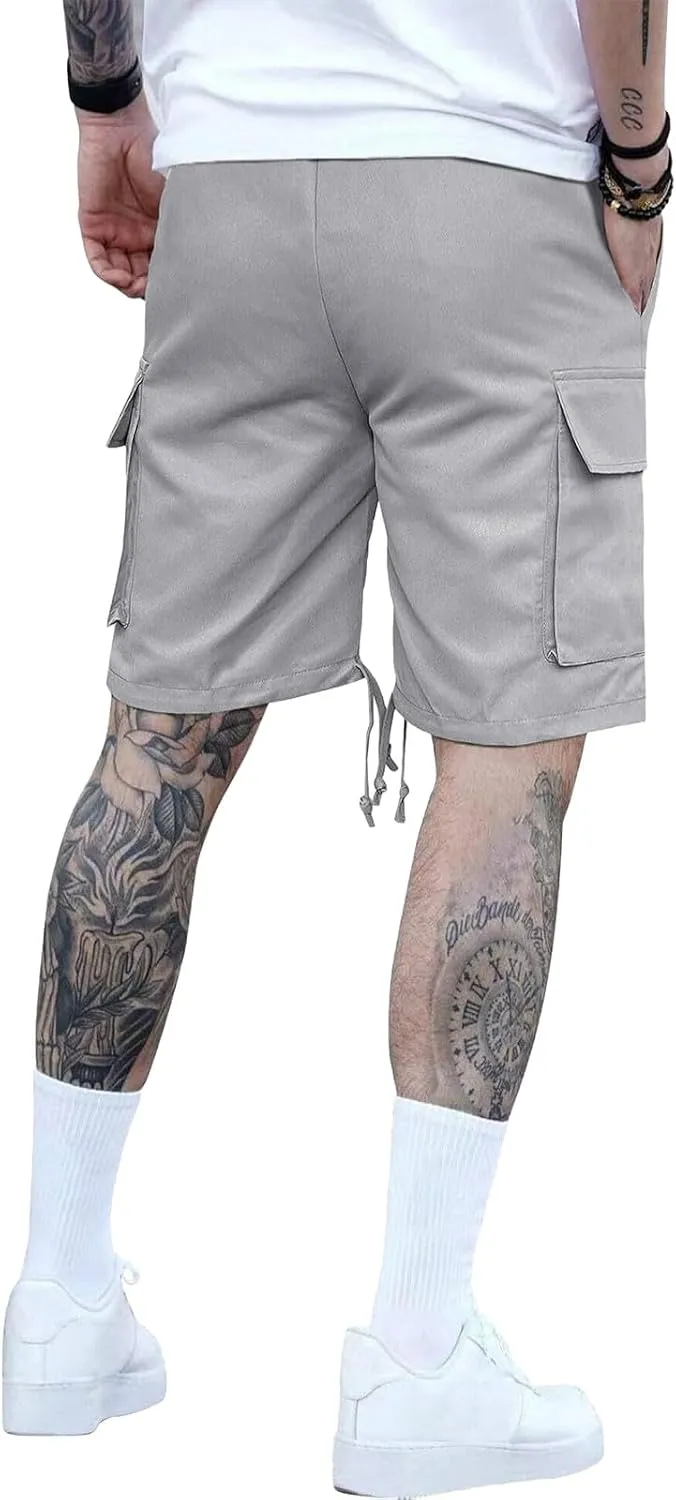 Athletic Cargo Shorts for Men Drawstring Wide Leg Casual Summer Short Fashion Outdoor Vacation Beach Workout Pants