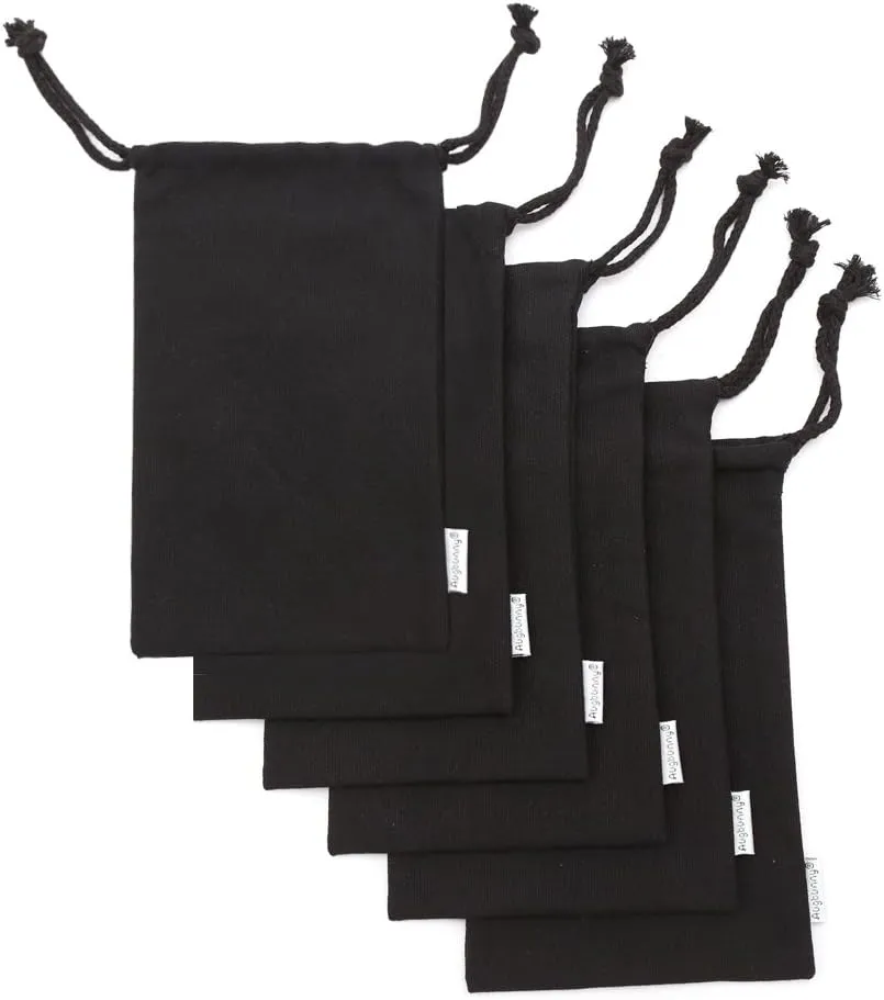 Augbunny 100% Cotton Canvas Favor Bag Pouch With Drawstring 6-pack (Small, Black)