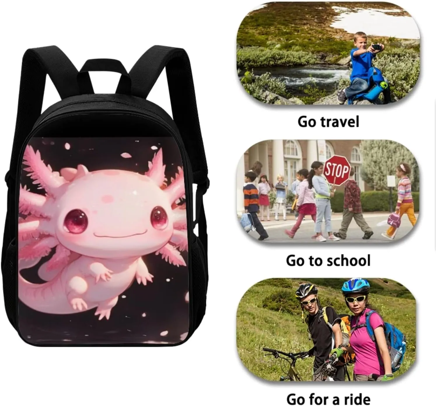 Axolotl Kids Backpack and Lunch Box Set With Bottle Holder Kids Preschool Backpack Girls Kindergarten Bookbag Set with Lunch Box and Pencil Case 4PCS Toddler Backpack Back to School Gifts