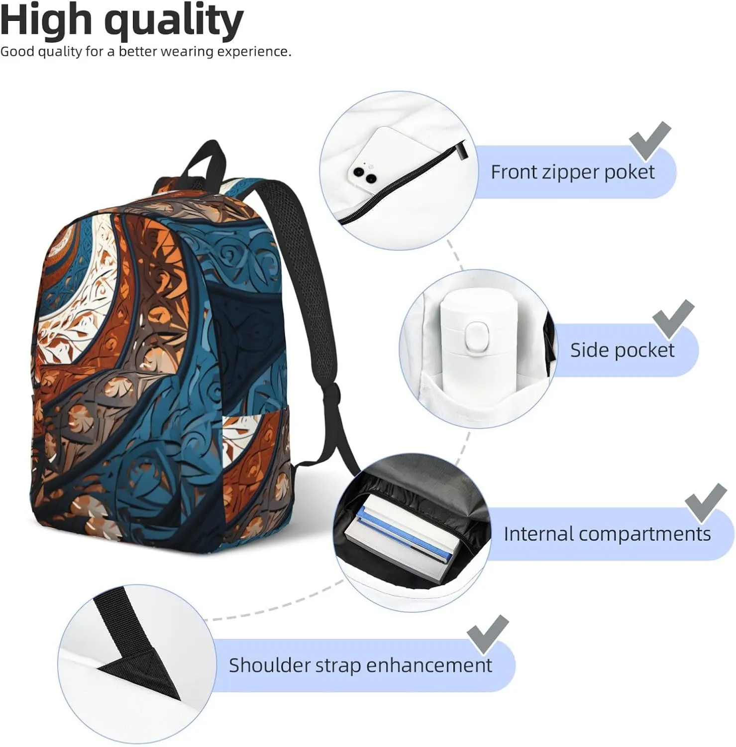 Backpack for Men Women 15.7-17.7 Inch Laptop Backpack Spiral and curve patterns Daypack Laptop Bag for Travel