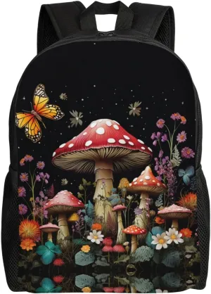 Backpack for Men Women Laptop Backpack Owl on a branch Daypack Laptop Bag for Travel, Mushrooms and Butterflies, One Size