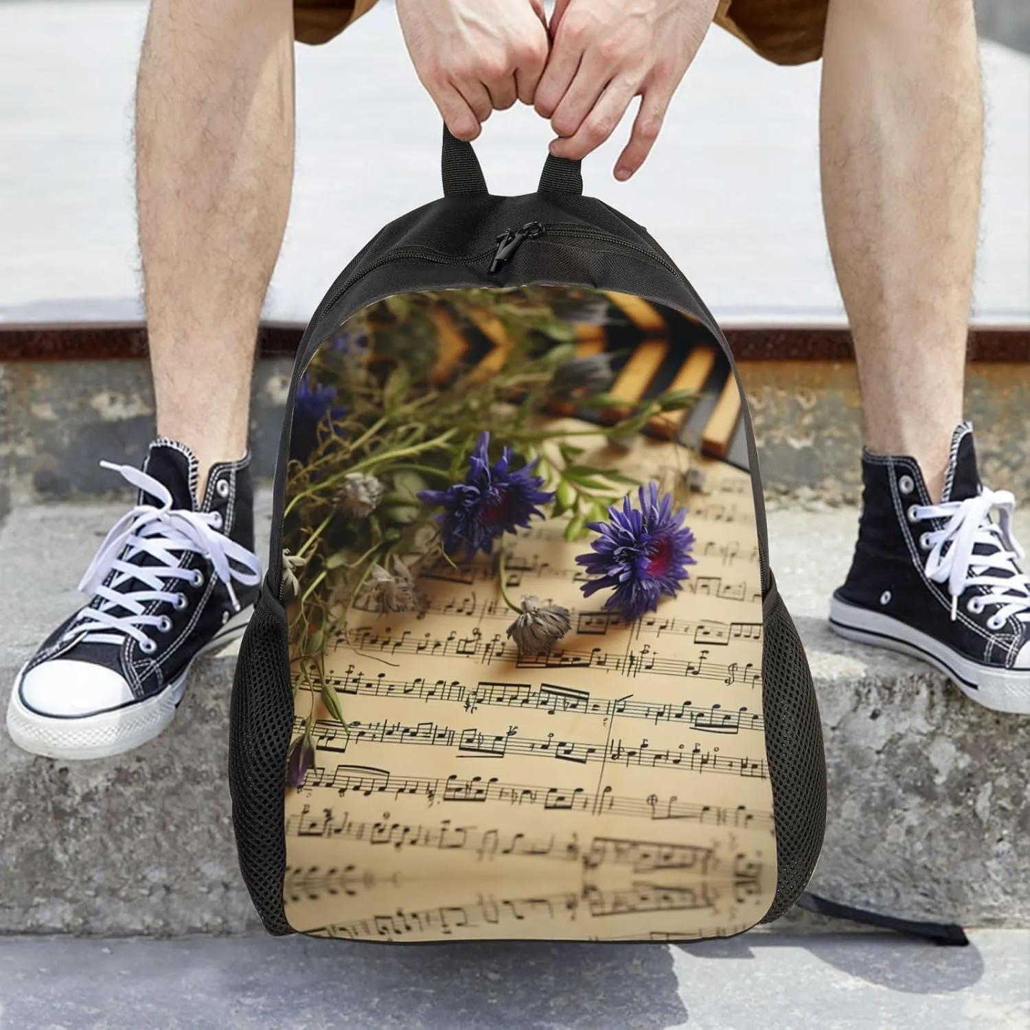 Backpack for Men Women Laptop Backpack Owl on a branch Daypack Laptop Bag for Travel, Music Sheet, One Size