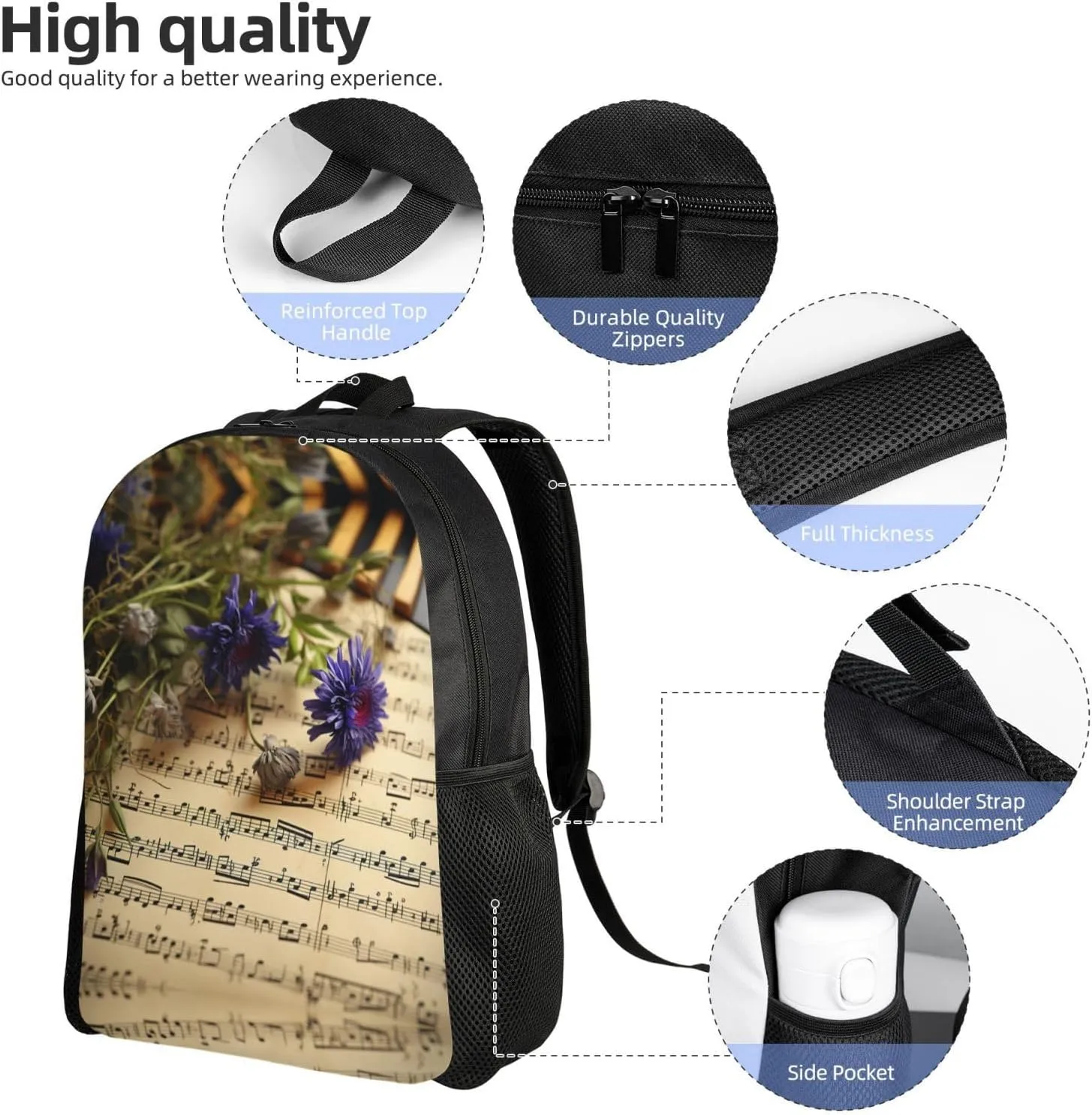 Backpack for Men Women Laptop Backpack Owl on a branch Daypack Laptop Bag for Travel, Music Sheet, One Size