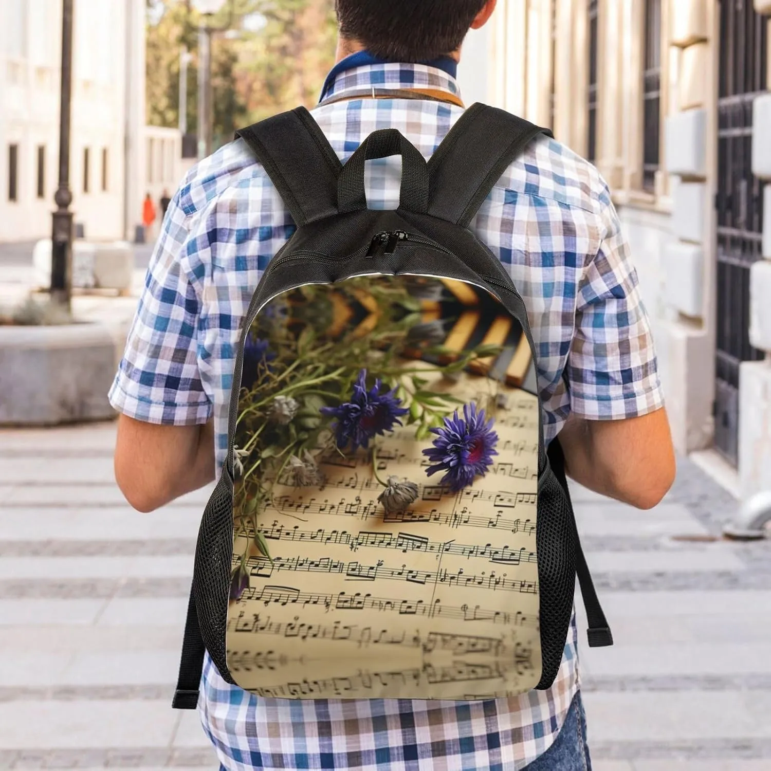 Backpack for Men Women Laptop Backpack Owl on a branch Daypack Laptop Bag for Travel, Music Sheet, One Size