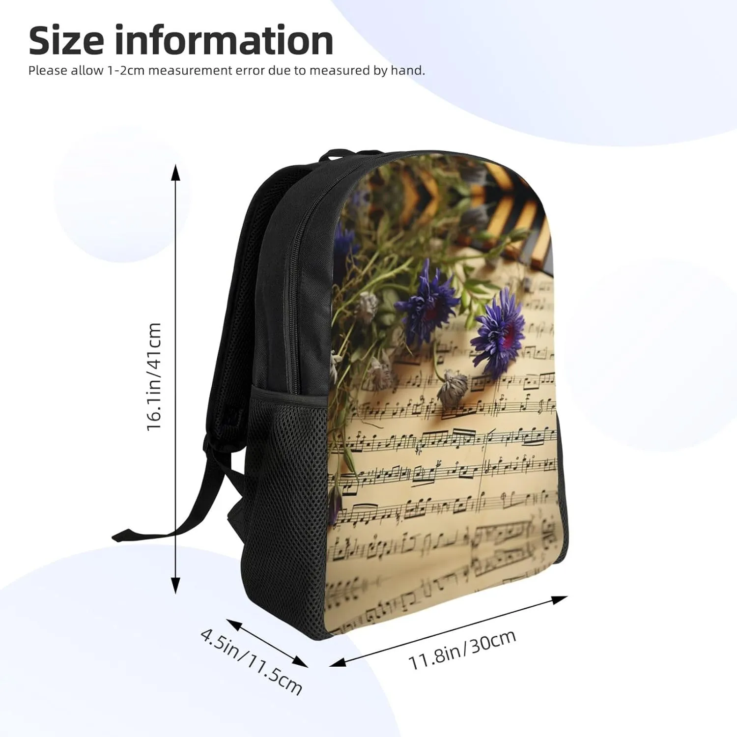 Backpack for Men Women Laptop Backpack Owl on a branch Daypack Laptop Bag for Travel, Music Sheet, One Size