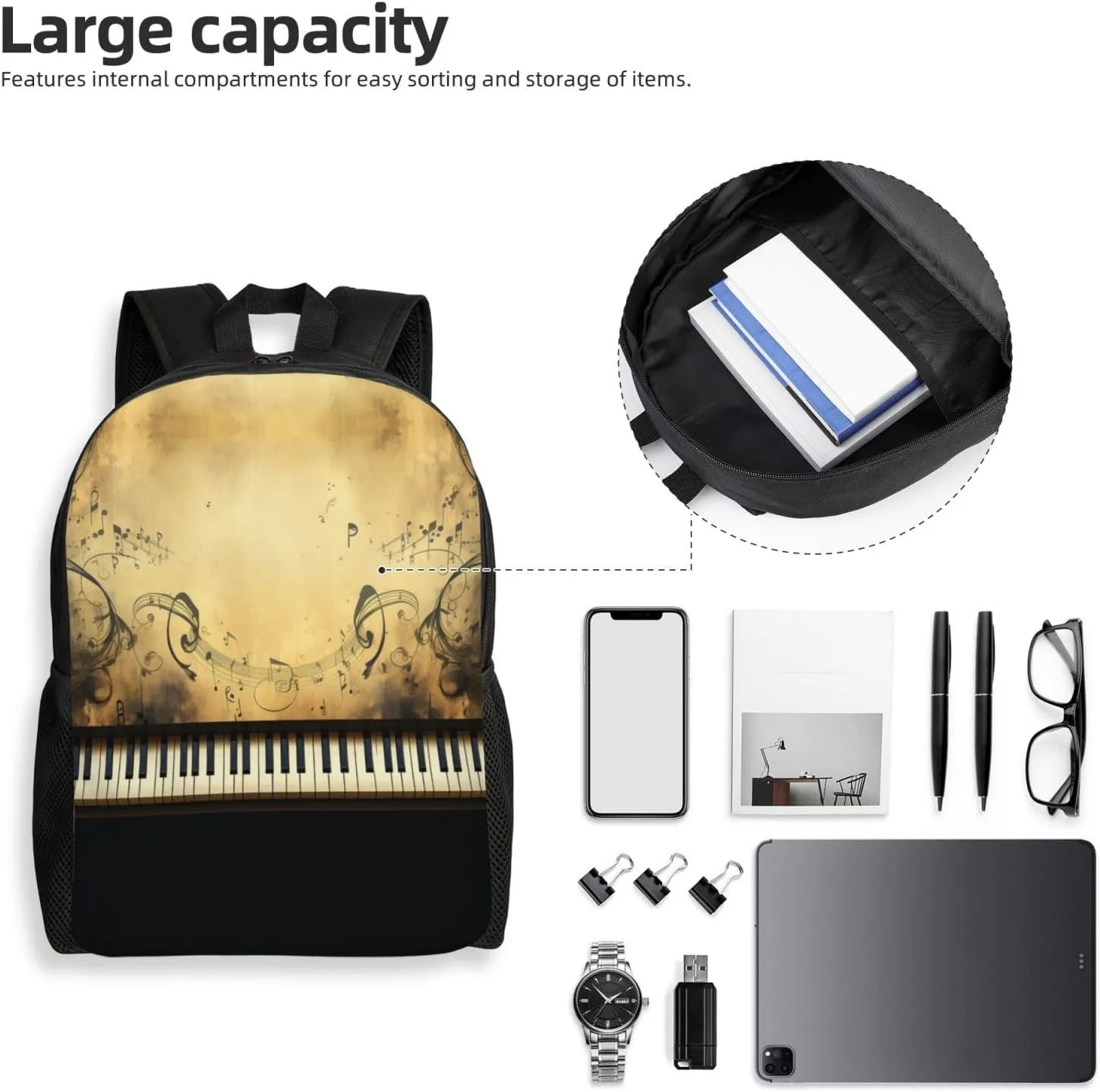 Backpack for Men Women Laptop Backpack Owl on a branch Daypack Laptop Bag for Travel, Musical Work, One Size