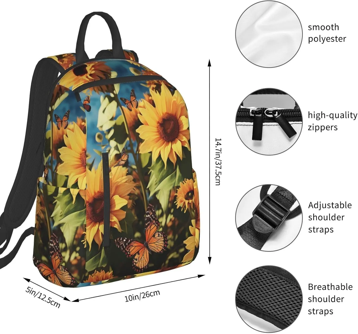 Backpack for Men Women Laptop Backpack Sunset at dusk Daypack Laptop Bag for Travel, Butterflies Sunflowers, One Size