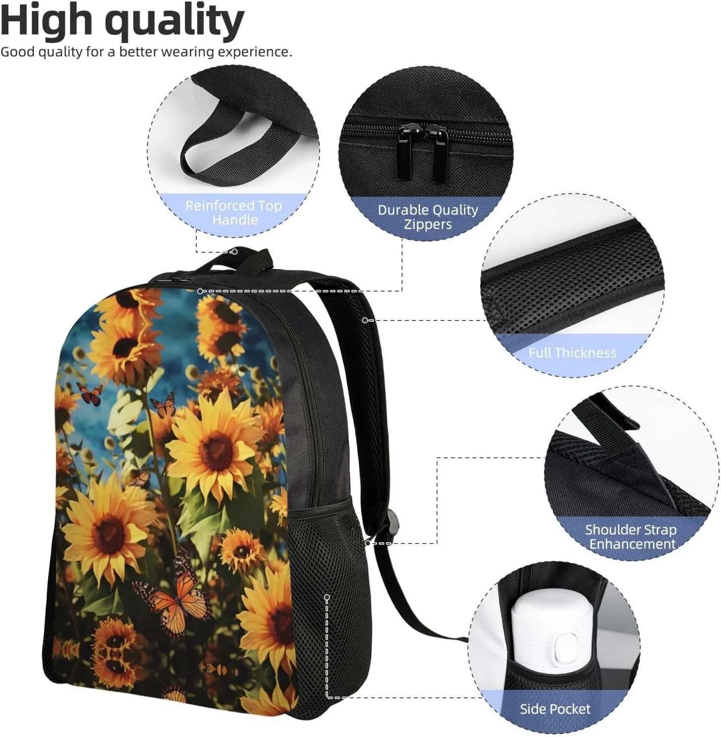 Backpack for Men Women Laptop Backpack Sunset at dusk Daypack Laptop Bag for Travel, Butterflies Sunflowers, One Size