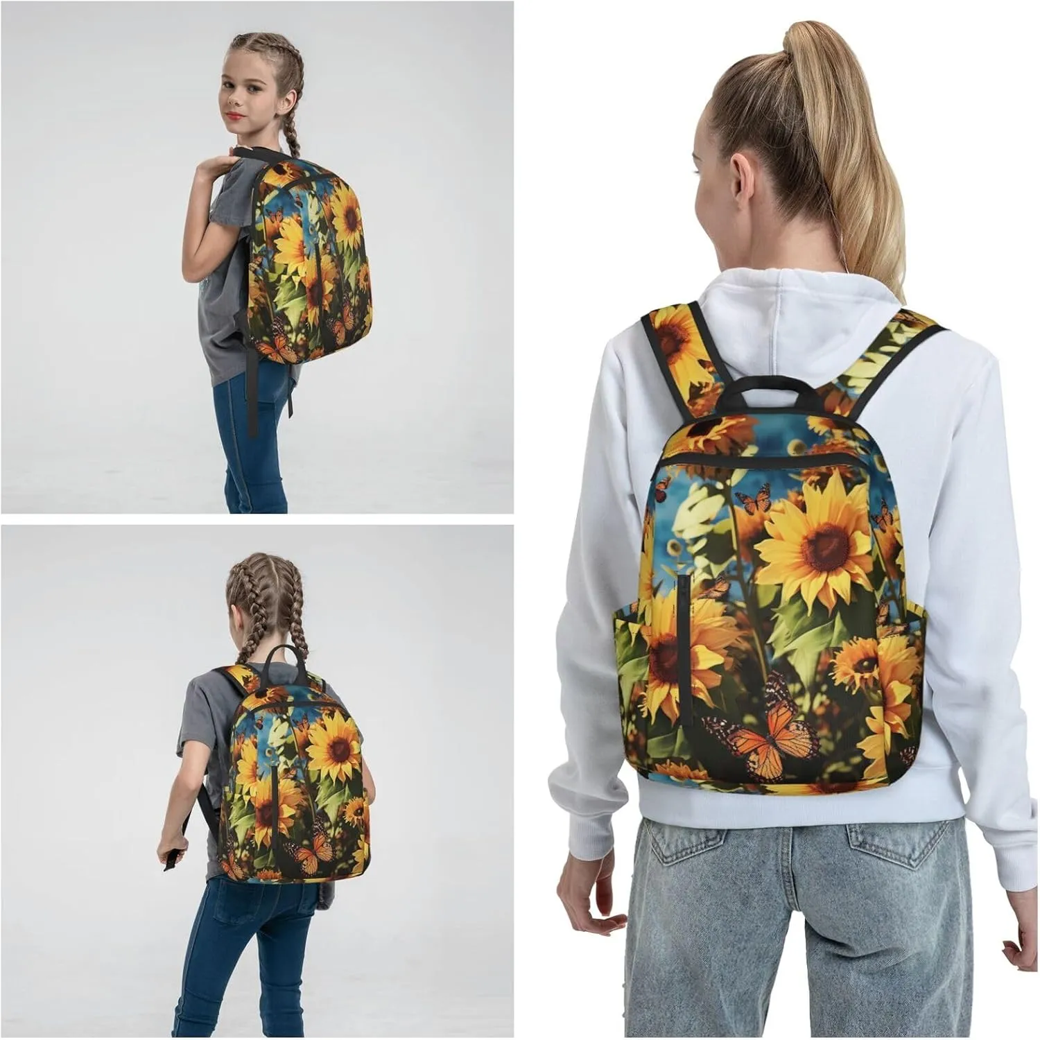 Backpack for Men Women Laptop Backpack Sunset at dusk Daypack Laptop Bag for Travel, Butterflies Sunflowers, One Size