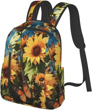 Backpack for Men Women Laptop Backpack Sunset at dusk Daypack Laptop Bag for Travel, Butterflies Sunflowers, One Size