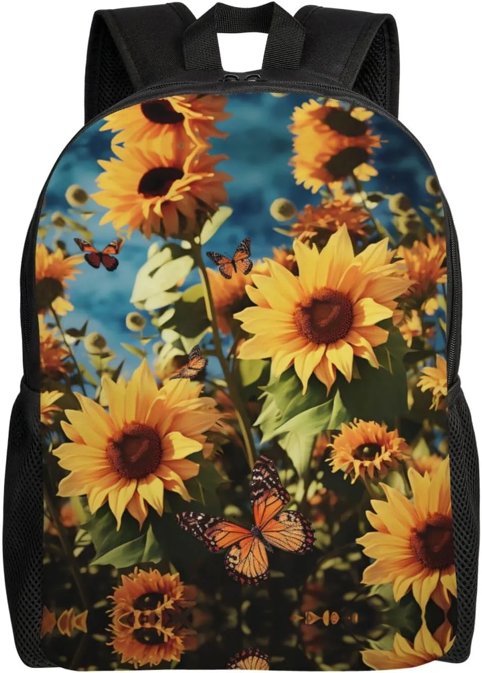 Backpack for Men Women Laptop Backpack Sunset at dusk Daypack Laptop Bag for Travel, Butterflies Sunflowers, One Size