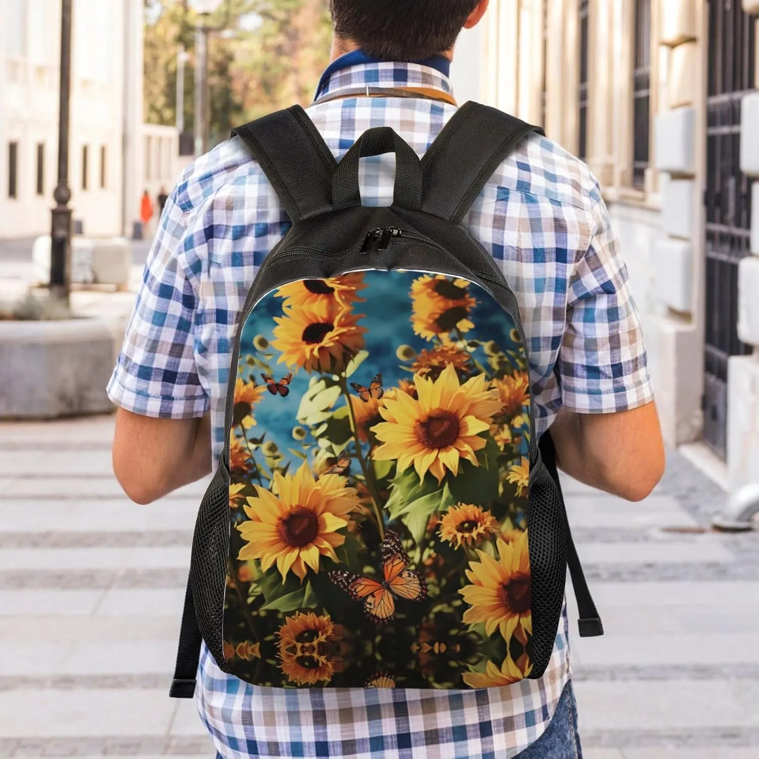 Backpack for Men Women Laptop Backpack Sunset at dusk Daypack Laptop Bag for Travel, Butterflies Sunflowers, One Size