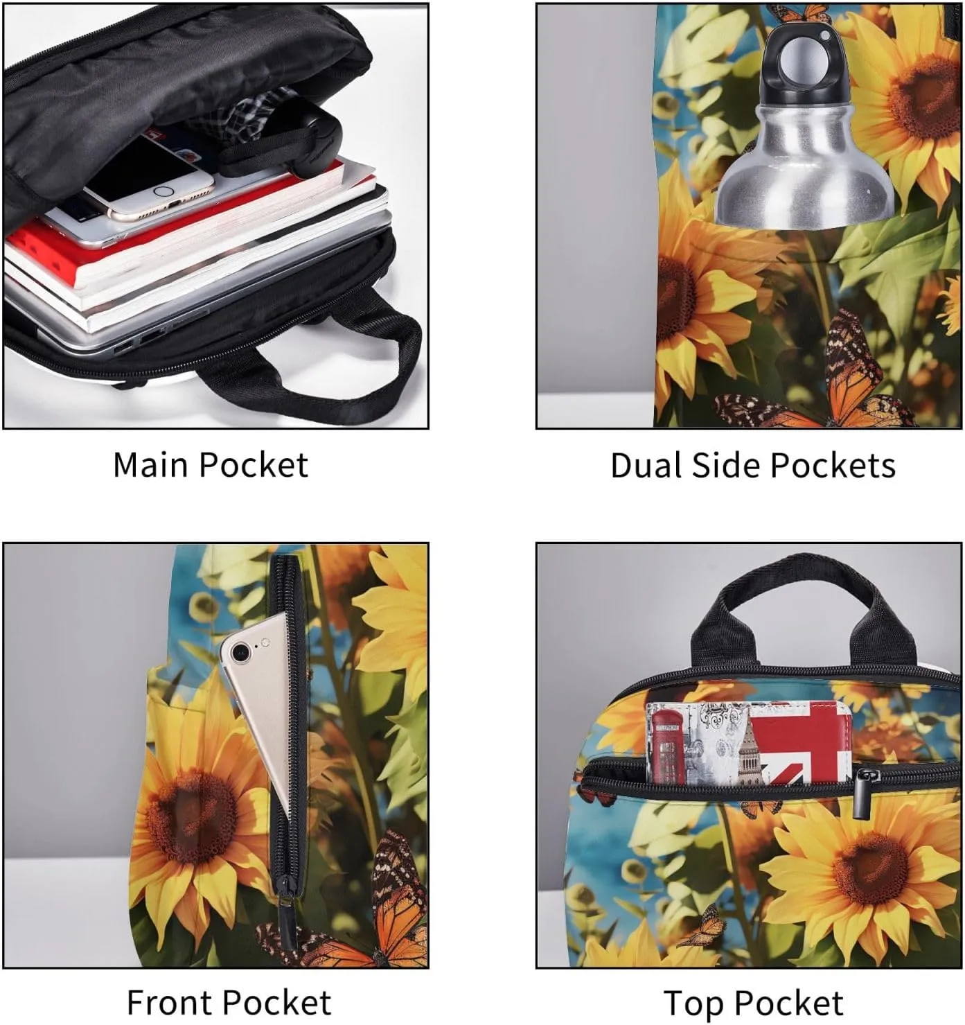 Backpack for Men Women Laptop Backpack Sunset at dusk Daypack Laptop Bag for Travel, Butterflies Sunflowers, One Size