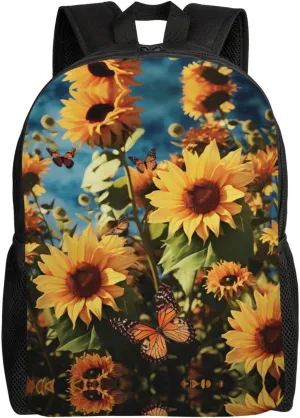 Backpack for Men Women Laptop Backpack Sunset at dusk Daypack Laptop Bag for Travel, Butterflies Sunflowers, One Size