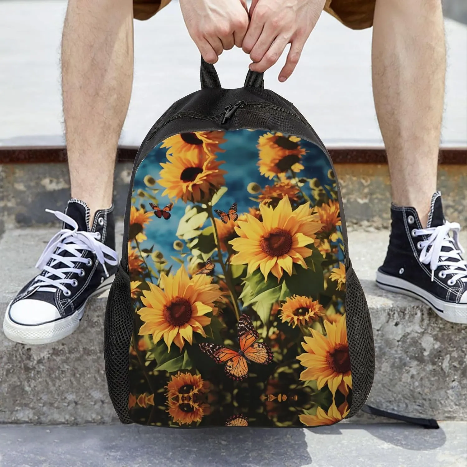 Backpack for Men Women Laptop Backpack Sunset at dusk Daypack Laptop Bag for Travel, Butterflies Sunflowers, One Size