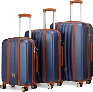 Badgley Mischka Mia 3-Piece Expandable Polycarbonate-ABS Retro Luggage Set (Navy)