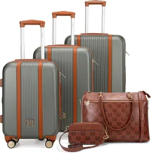 Badgley Mischka Mia Luggage Set   Madalyn Weekender   Belt Bag Bundle (Olive Green)
