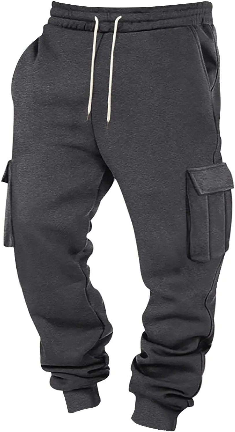 Baggy Cargo Sweatpants for Men Casual Sweat Pants Drawstring Waist Athletic Pants Joggers with Pockets