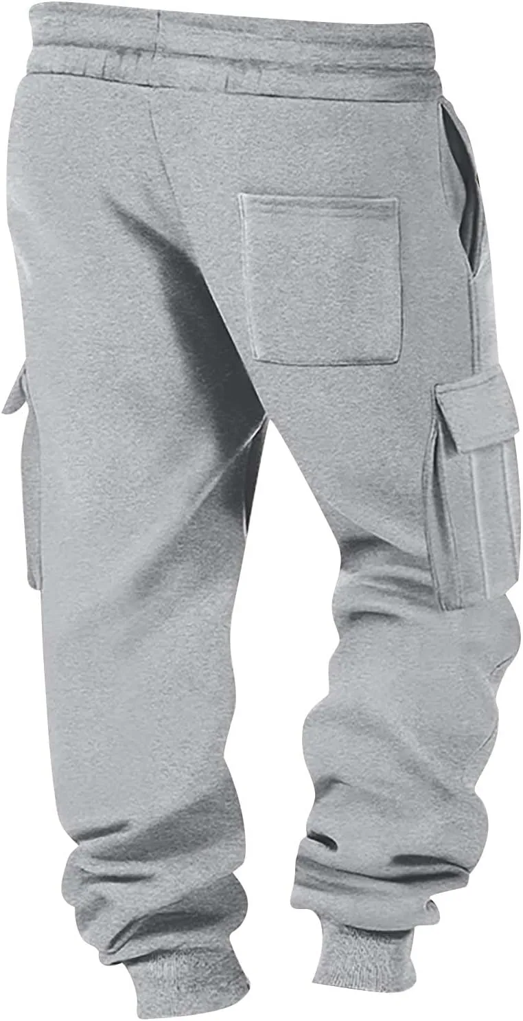 Baggy Cargo Sweatpants for Men Casual Sweat Pants Drawstring Waist Athletic Pants Joggers with Pockets