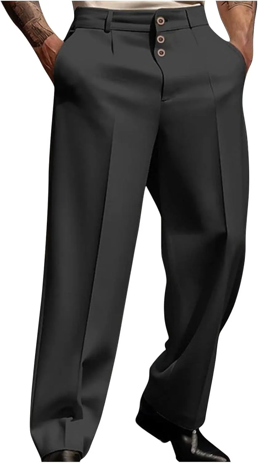 Baggy Wide Leg Dress Pants Men Big and Tall Suit Pants Mens Business Casual Work Pants Office Dressy Pants