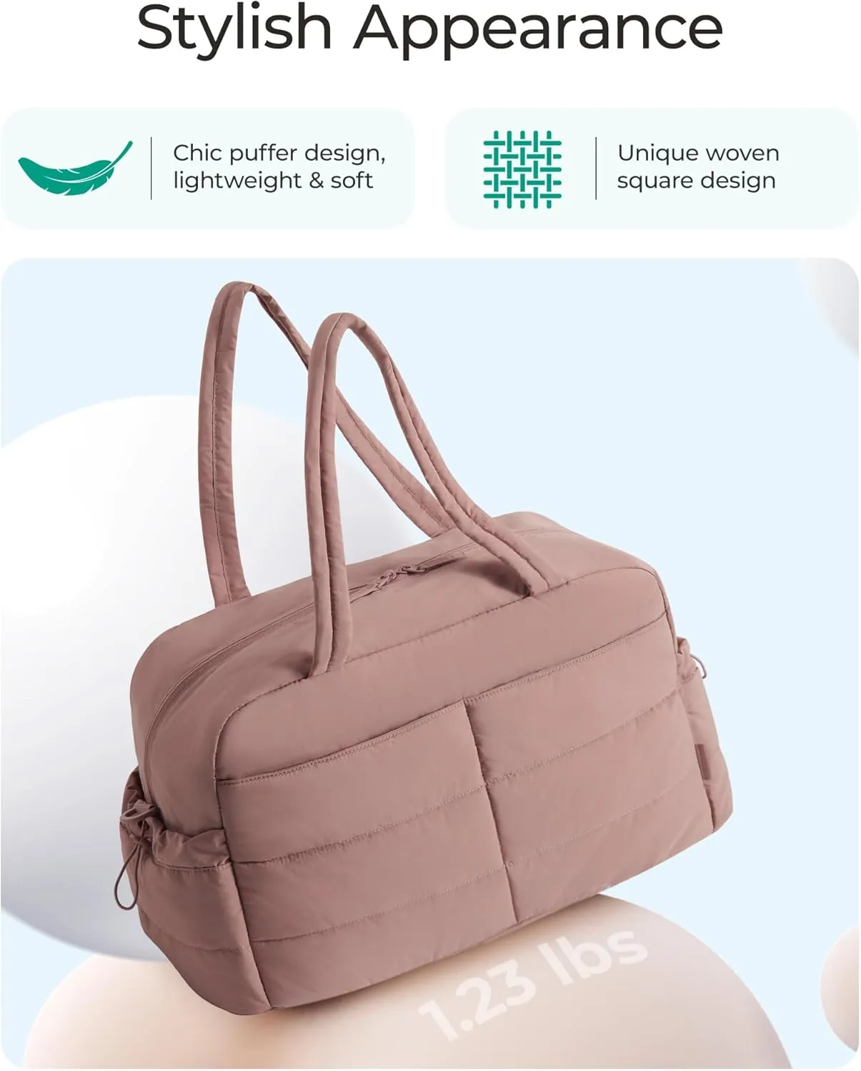 BAGSMART Gym Bag for Women, 31L Travel Duffle Bag Puffer Tote Quilted Laptop Carry on, Weekender Overnight Organizer for Travel, Dark Pink