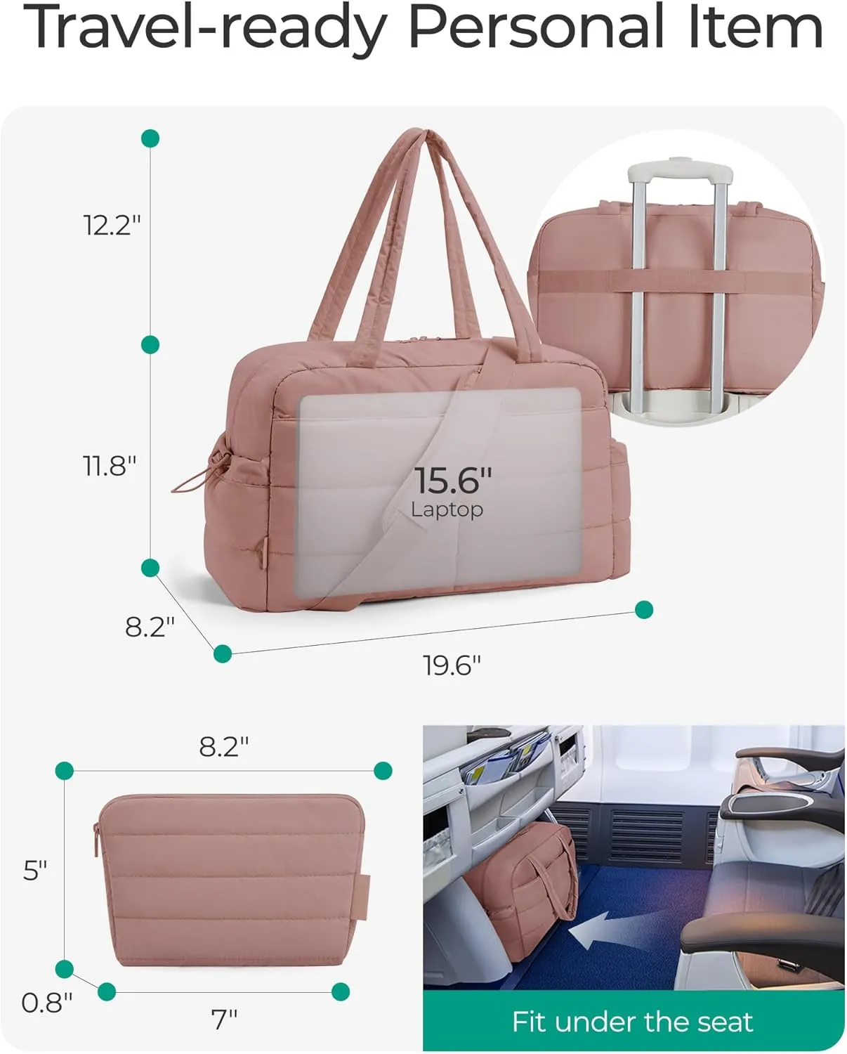 BAGSMART Gym Bag for Women, 31L Travel Duffle Bag Puffer Tote Quilted Laptop Carry on, Weekender Overnight Organizer for Travel, Dark Pink