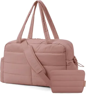 BAGSMART Gym Bag for Women, 31L Travel Duffle Bag Puffer Tote Quilted Laptop Carry on, Weekender Overnight Organizer for Travel, Dark Pink