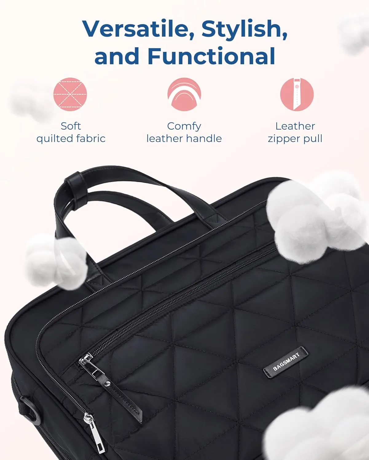 BAGSMART Laptop Bag for Women/Men, 15.6 Inch Briefcase, Stylish Leather Computer Messenger Bag for Office Business, Black