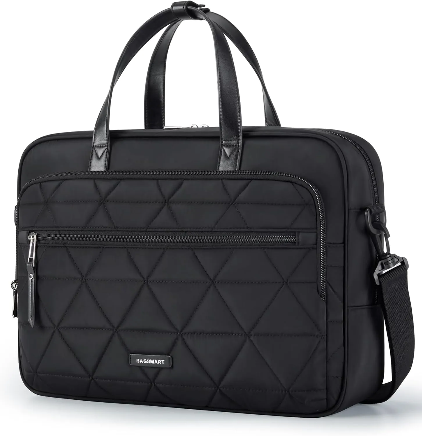BAGSMART Laptop Bag for Women/Men, 15.6 Inch Briefcase, Stylish Leather Computer Messenger Bag for Office Business, Black