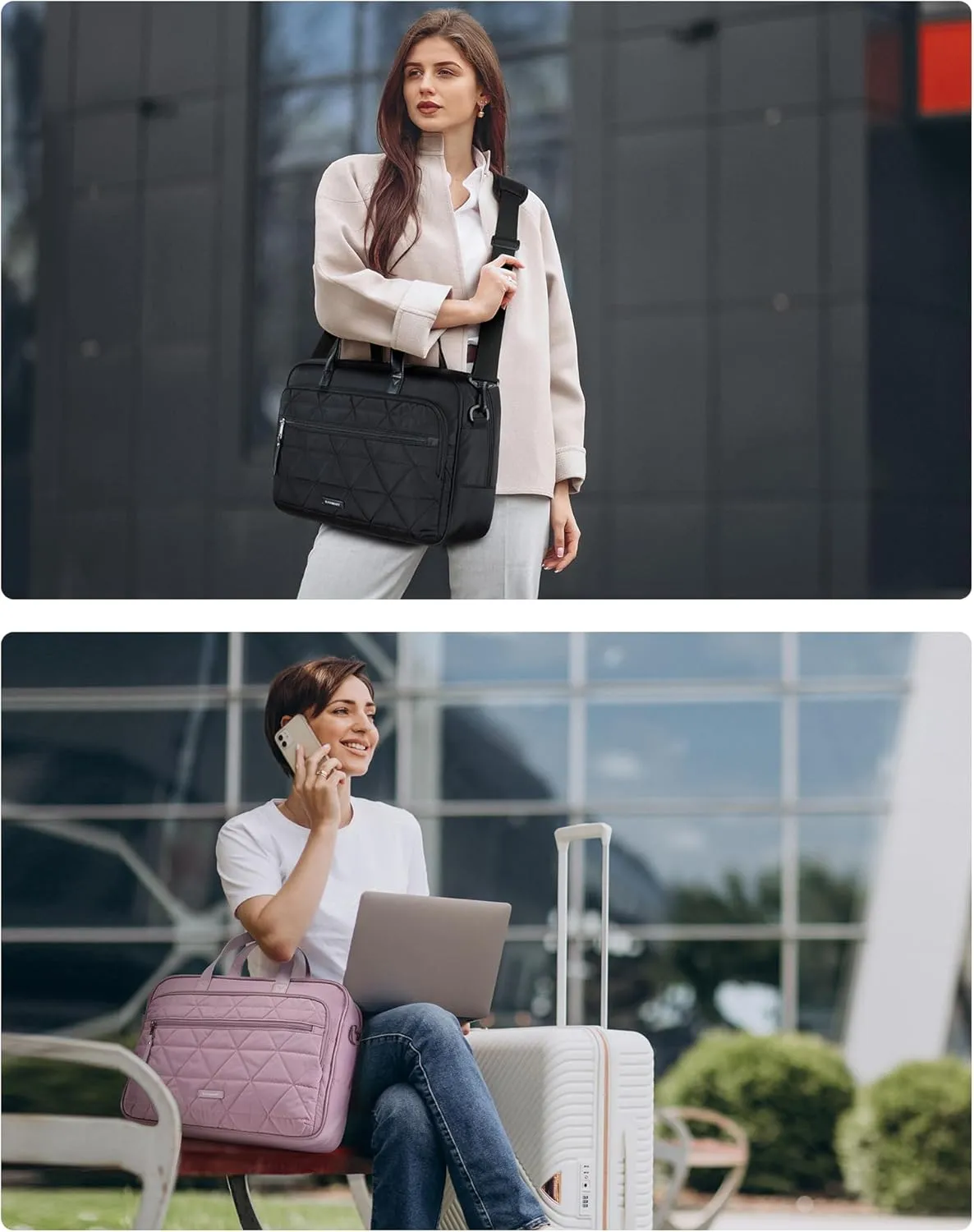 BAGSMART Laptop Bag for Women/Men, 15.6 Inch Briefcase, Stylish Leather Computer Messenger Bag for Office Business, Black
