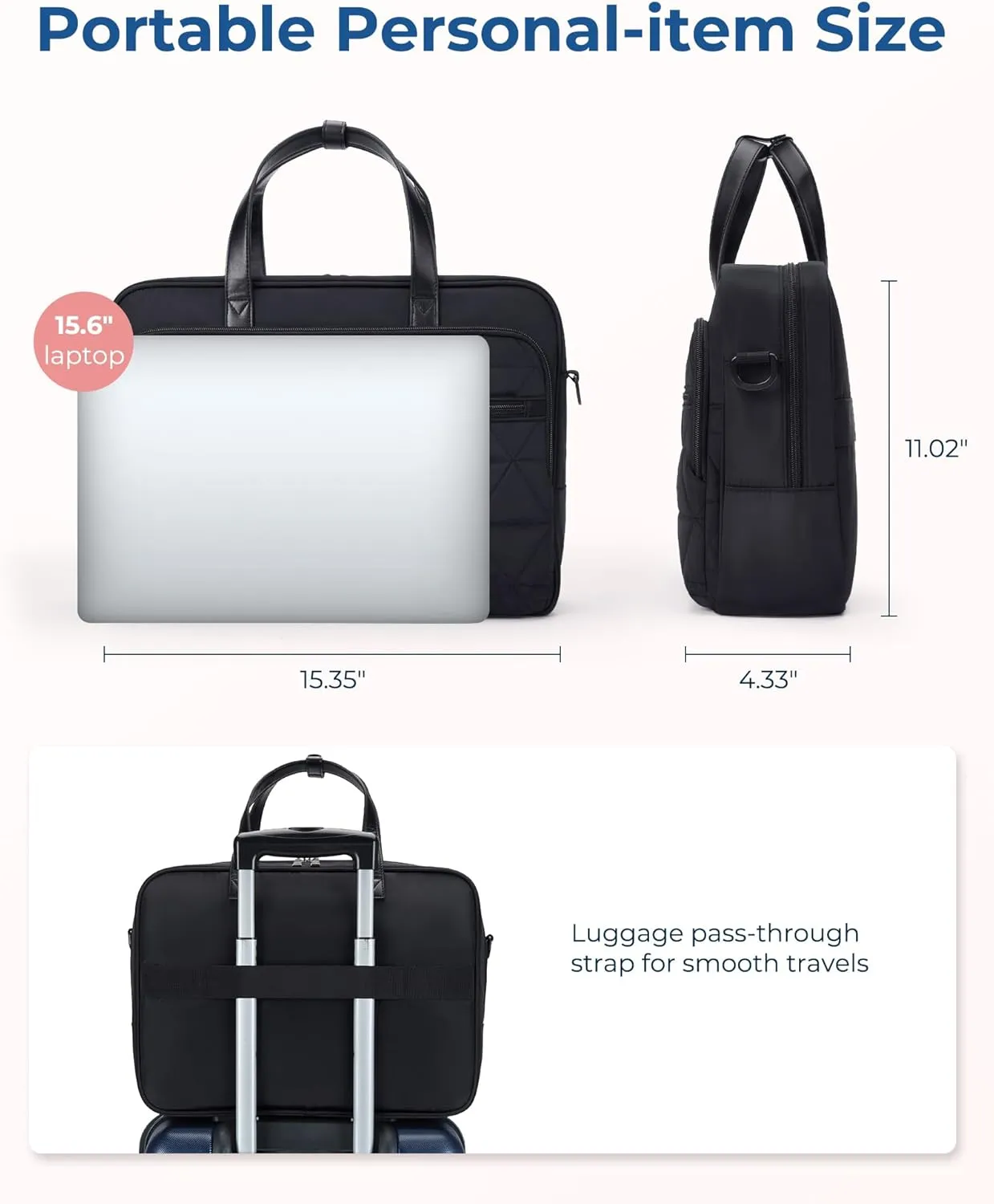 BAGSMART Laptop Bag for Women/Men, 15.6 Inch Briefcase, Stylish Leather Computer Messenger Bag for Office Business, Black