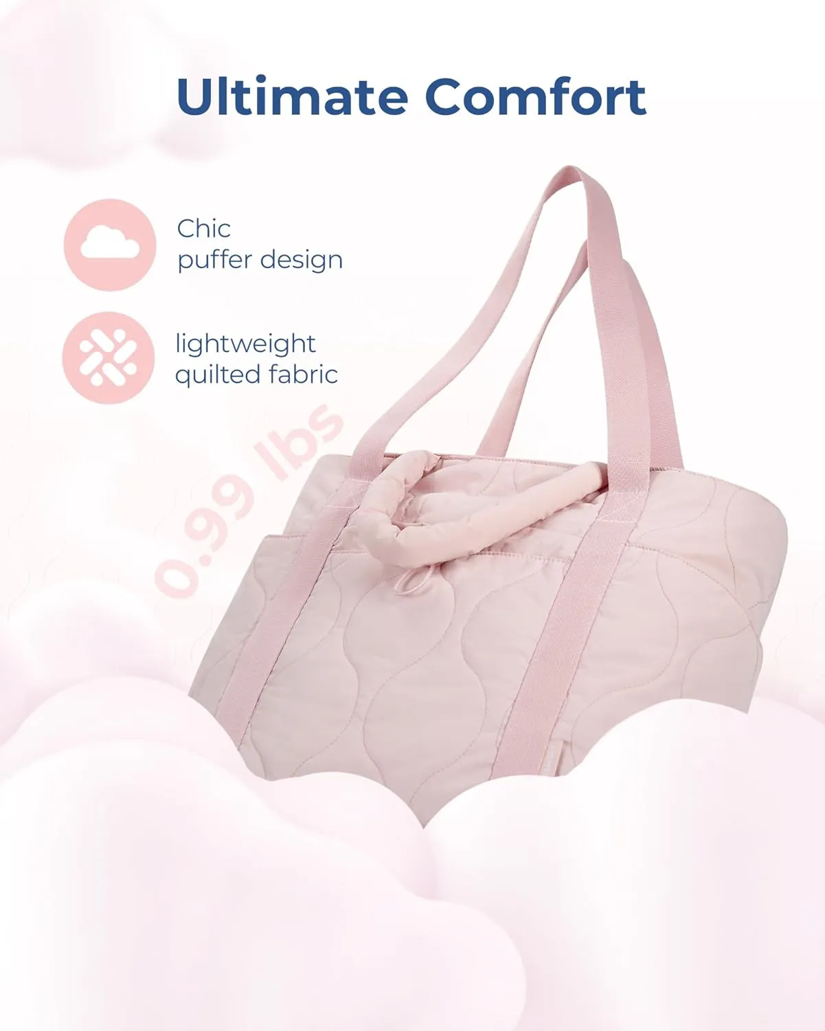 BAGSMART Puffer Tote Bag for Women, Quilted Travel Top Handle, Large Lightweight Shoulder Handbags with Zipper