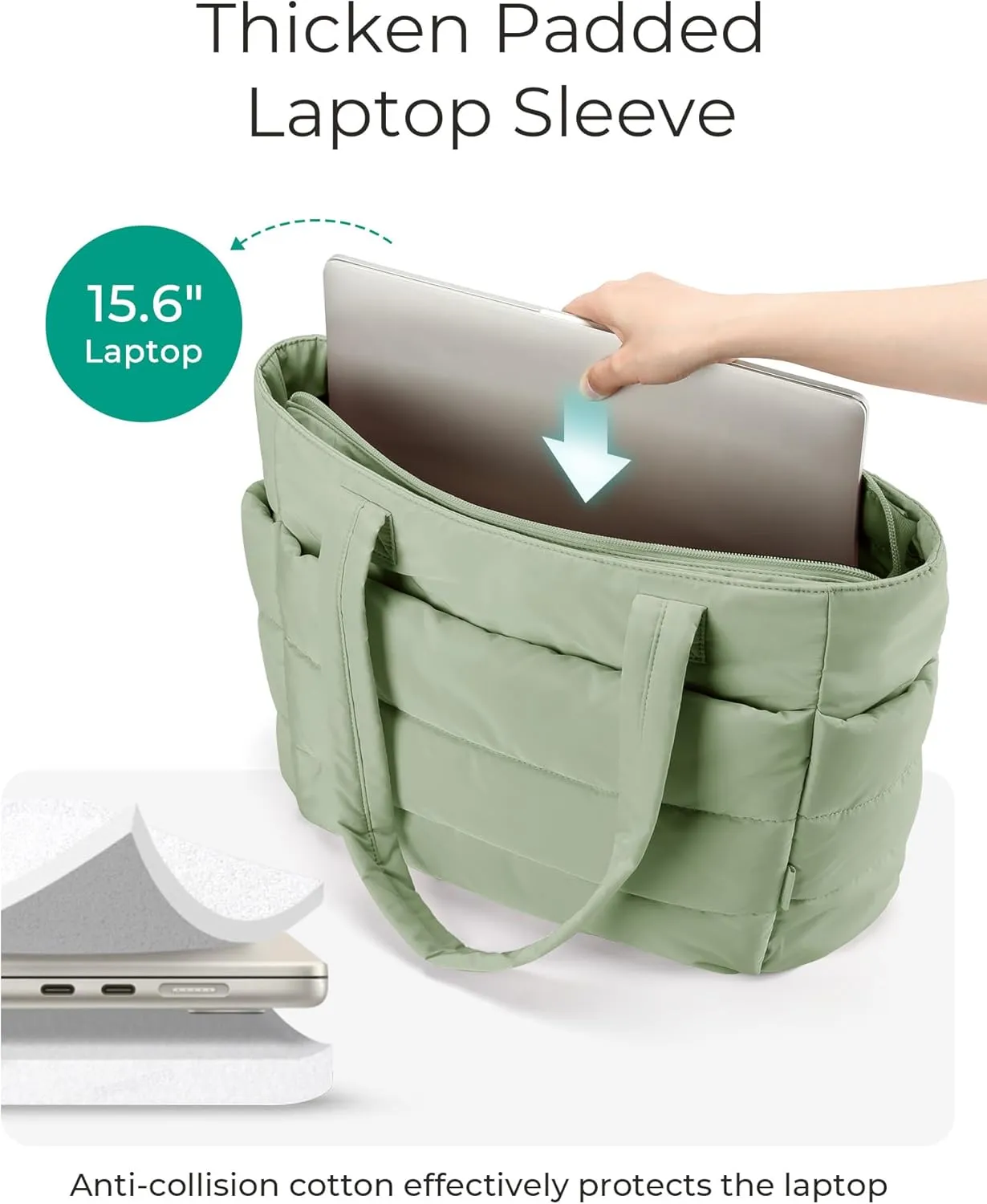 BAGSMART Tote Bag for Women, Lightweight Puffy Tote Bag with Compartments, Quilted Shoulder Bag Handbag for Travel, Work