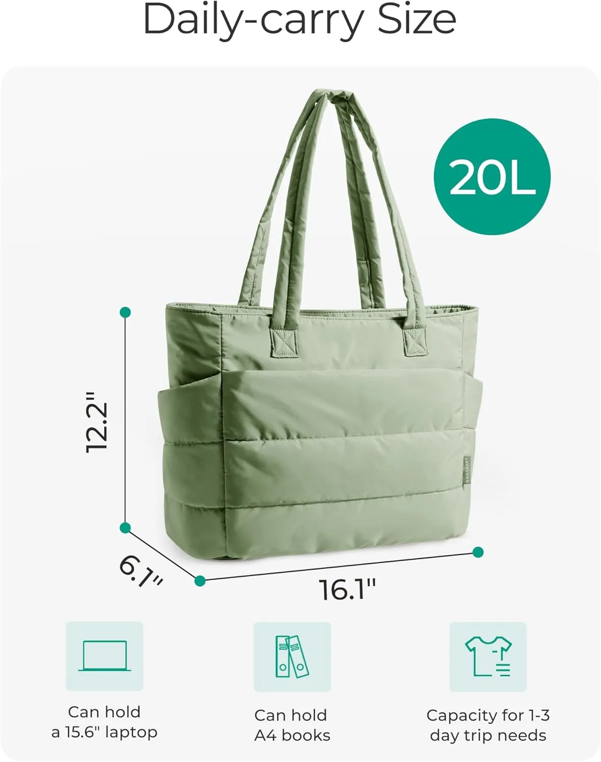 BAGSMART Tote Bag for Women, Lightweight Puffy Tote Bag with Compartments, Quilted Shoulder Bag Handbag for Travel, Work