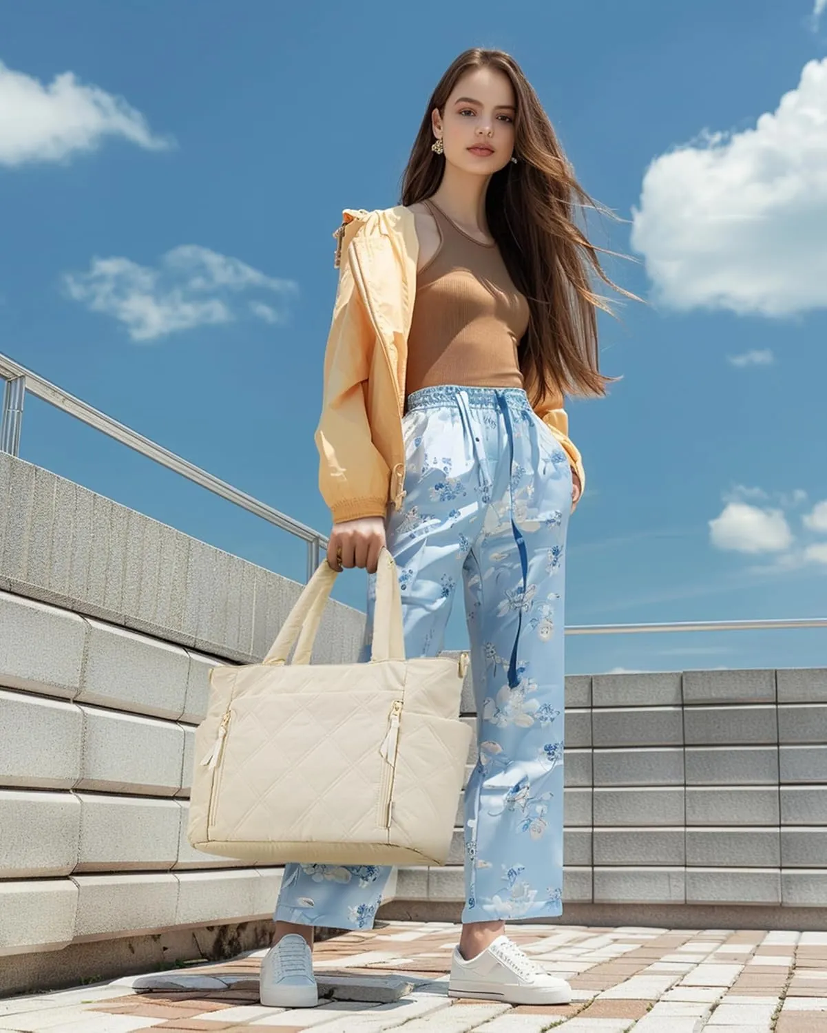 BAGSMART Tote Bag for Women, Puffer Tote Bag with Zipper, Shoulder Bag Handbag Quilted Tote Bag for Travel, Sport, Work