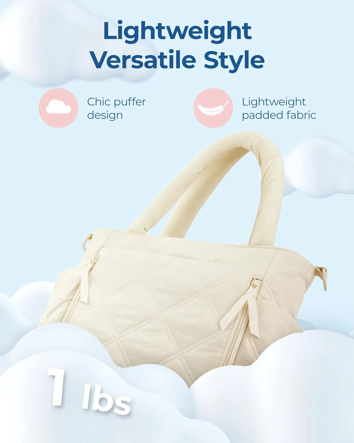 BAGSMART Tote Bag for Women, Puffer Tote Bag with Zipper, Shoulder Bag Handbag Quilted Tote Bag for Travel, Sport, Work