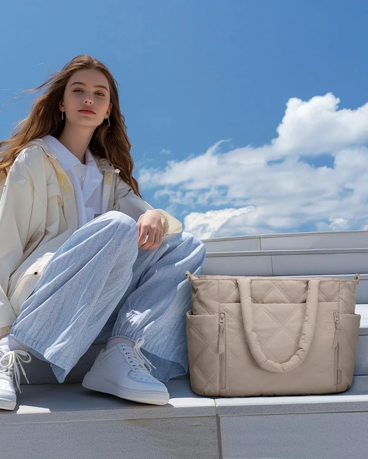 BAGSMART Tote Bag for Women, Puffer Tote Bag with Zipper, Shoulder Bag Handbag Quilted Tote Bag for Travel, Sport, Work