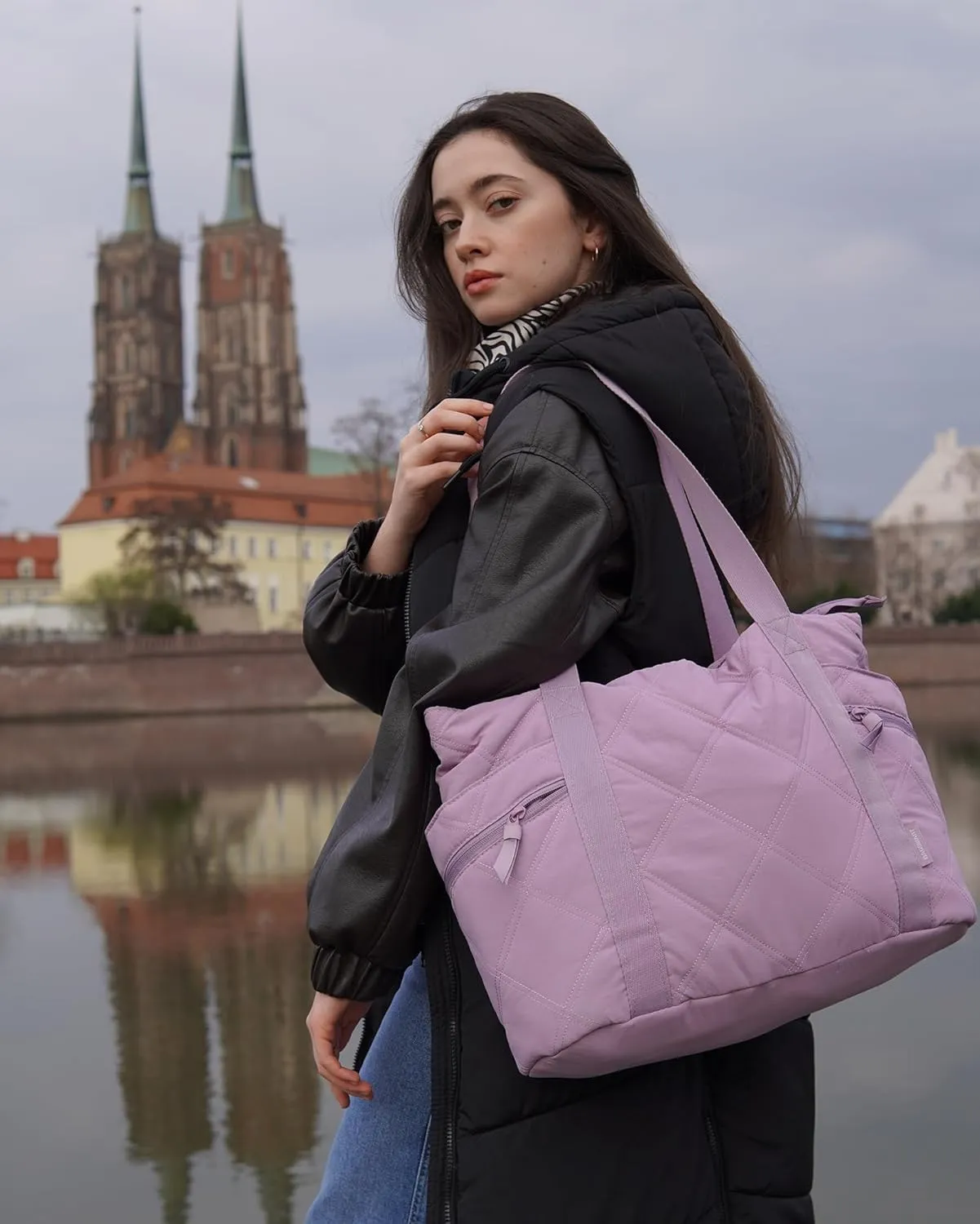 BAGSMART Tote Bag for Women, Puffer Work Tote with Zipper, Travel Essentials Quilted Nurse Travel Hospital Bag