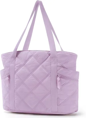 BAGSMART Tote Bag for Women, Puffer Work Tote with Zipper, Travel Essentials Quilted Nurse Travel Hospital Bag