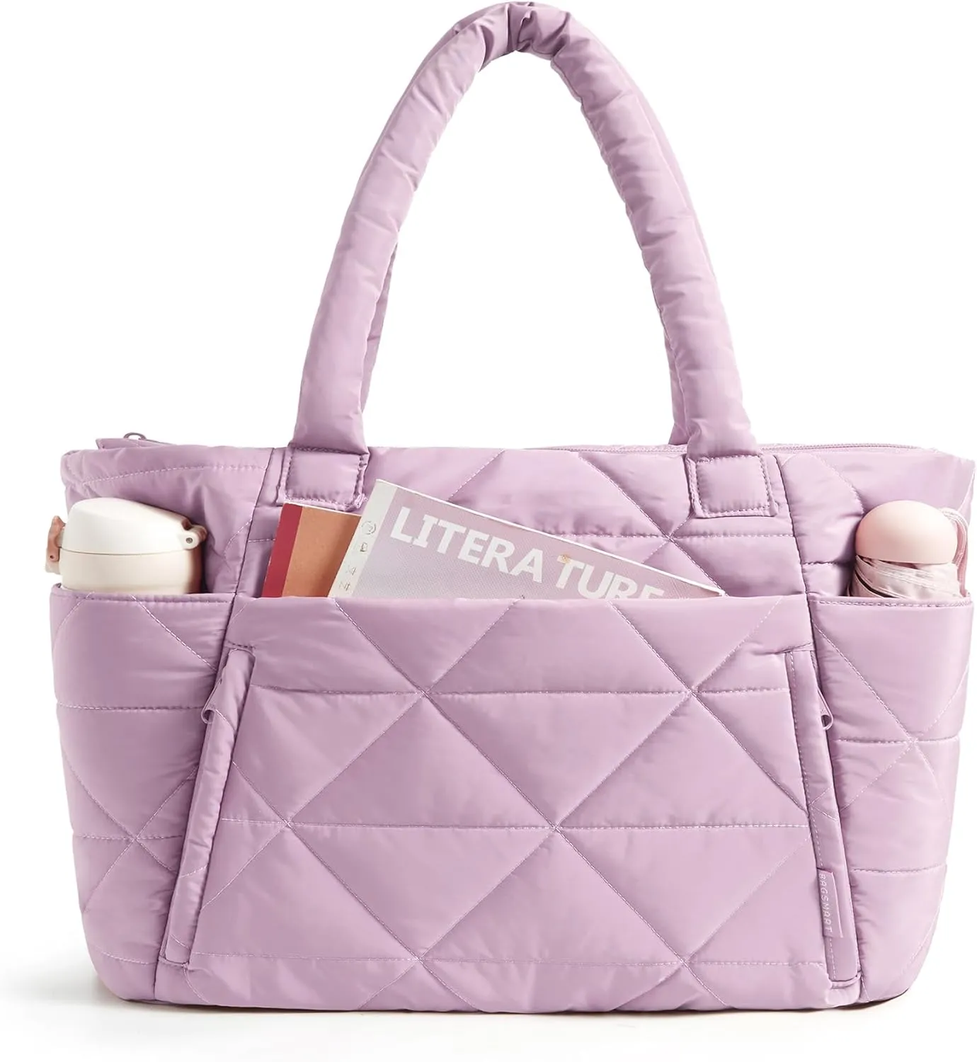 BAGSMART Tote Bag for Women, Puffy Tote Bag with Zipper, Large Quilted Shoulder Bag with Compartments for Travel, Work, Gym
