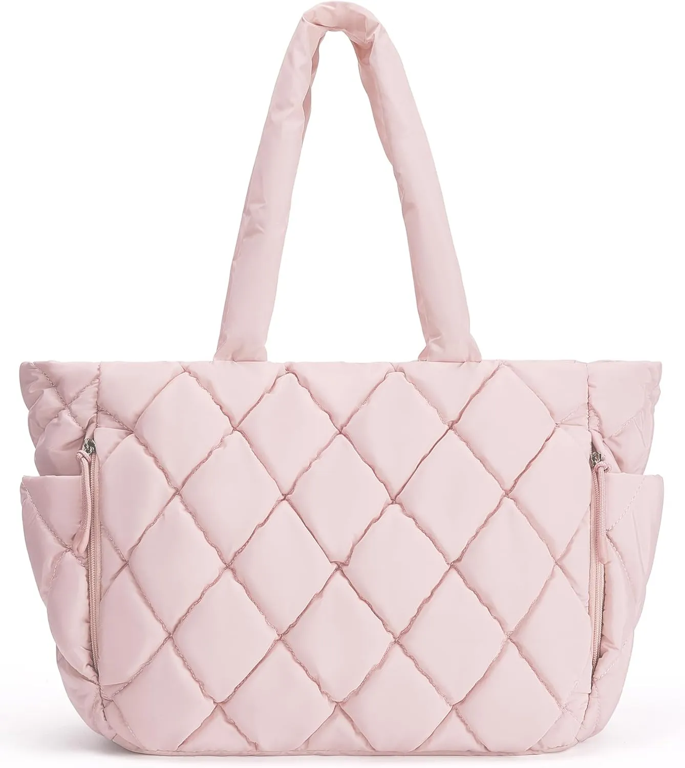 BAGSMART Tote Bag for Women, Quilted Puffer Tote Bag with Compartments, Shoulder Handbag Work Bag with Zipper for Travel